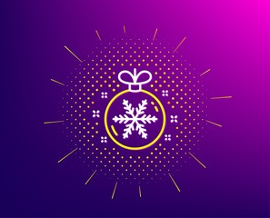 Christmas ball with snowflake line icon. Halftone pattern. New year tree decoration sign. Gradient background. Christmas ball line icon. Yellow halftone pattern. Vector