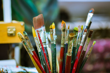 Painter's different brushes style for acrylic and oil paint multicolor