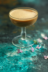 chocolate cocktail (sweet drink chocolate) menu. top food background. copy space