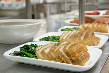 A steamed pork with vegetables