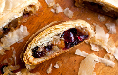 Close up of apple and pear strudel