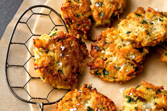 Close up of celery root parsnip latkes