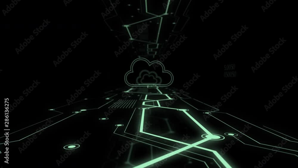 Poster data transmission and cloud computing concept abstract zoom in video background.