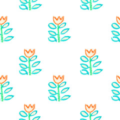 Seamless pattern as children's drawing wax crayons