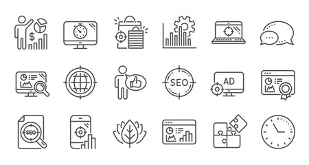 Seo line icons. Increase sales, Business strategy and Search optimization. Analytics linear icon set. Quality line set. Vector