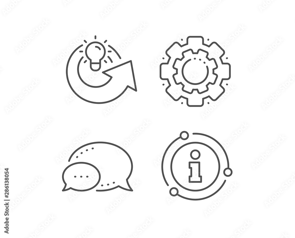 Poster share idea line icon. chat bubble, info sign elements. light bulb or lamp sign. creativity, solution
