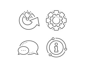 Share idea line icon. Chat bubble, info sign elements. Light bulb or Lamp sign. Creativity, Solution or Thinking symbol. Linear share idea outline icon. Information bubble. Vector