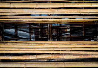 View from the ground below With bamboo placed under the roof