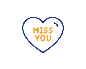 Sweet heart sign. Miss you line icon. Valentine day love symbol. Colorful outline concept. Blue and orange thin line miss you icon. Vector