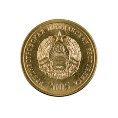 25 transnistrian kopecks coin (2005) reverse isolated on white background