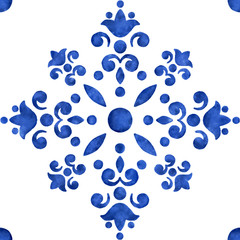 Blue watercolor filigree pattern - 286138669