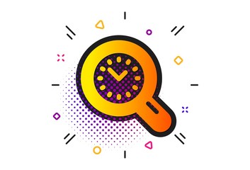 Clock sign. Halftone circles pattern. Time management icon. Work analysis symbol. Classic flat time management icon. Vector