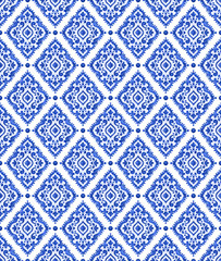 Watercolor blue tile pattern - 286138827
