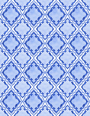 Watercolor blue tile pattern - 286138853