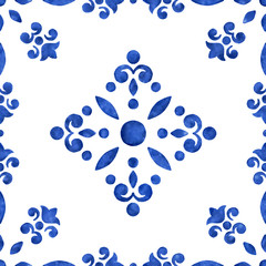 Blue watercolor mosaic pattern - 286139022