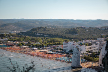 Pizzomunno view for lovers in Vieste, panoramic view Pizzomunno beach, Italy beach