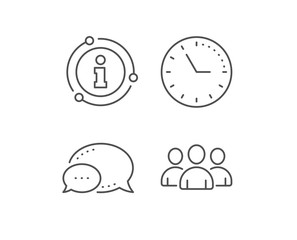Group line icon. Chat bubble, info sign elements. Users or Teamwork sign. Person silhouette symbol. Linear group outline icon. Information bubble. Vector
