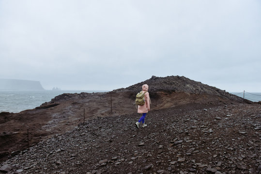 Icelandic black sand beach. Amazing lanscape nature in Iceland