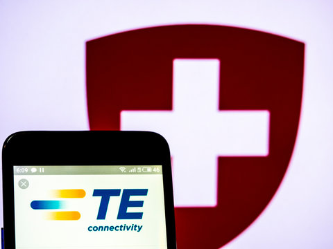  Kiev, Ukraine, March 28, 2019, illustrative editorial. Photo illustration a TE Connectivity Ltd. (Tyco Electronics) logo seen displayed on a smart phone.