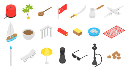 Obraz premium Turkey country icons set. Isometric set of turkey country vector icons for web design isolated on white background