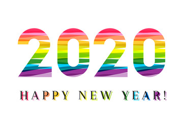 2020 made of colorful paint strokes. Cheerful new year concept with creative and bold lettering.