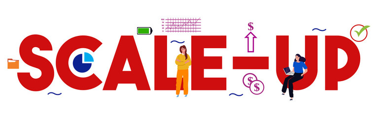 Scale-up start-up company progress or growth vector illustration. achievement business concept.