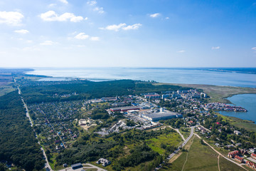 Fototapeta na wymiar Aerial view of the Pribrezhniy village in Kaliningrad, Russia