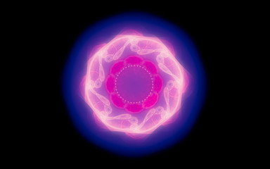 fantastic abstract symmetrical flower with petals consisting of a variety of geometric shapes of different colors on a black background