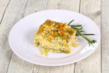 Tasty casserole with salmon and broccoli