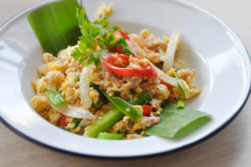 stir fried egg and minced pork or stir fried egg and fermented pork