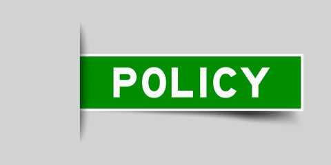 Square seal green color sticker in word policy insert on gray background
