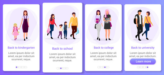 Education, first of september onboarding mobile app screen template. Back to school, college,...