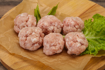 Homemade raw pork minced meatball for cooking