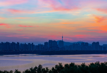 sunrise at seoul city south korea