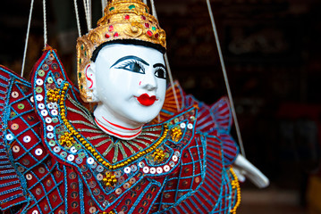 Portrait of a marionette in a local art and craft market in Yangon, Myanmar.