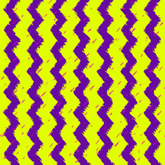 Ultraviolet zigzag on neon yellow background with speckles. Seamless vector pattern for textiles, tableware, clothing, web design.