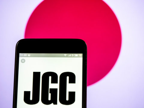  Kiev, Ukraine, March 15, 2019, illustrative editorial.  Kiev, Ukraine, March 15, 2019, illustrative editorial. JGC Corporation logo seen displayed on smart phone.