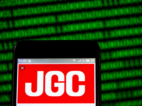  Kiev, Ukraine, March 15, 2019, illustrative editorial.  Kiev, Ukraine, March 15, 2019, illustrative editorial. JGC Corporation logo seen displayed on smart phone.