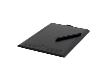 Black graphic tablet and pen for illustrators and designers isolated