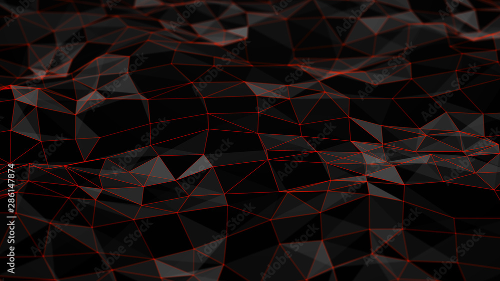 Poster Abstract polygonal space. Connection dots and lines structure. Digital background. Triangular business wallpaper. 3d