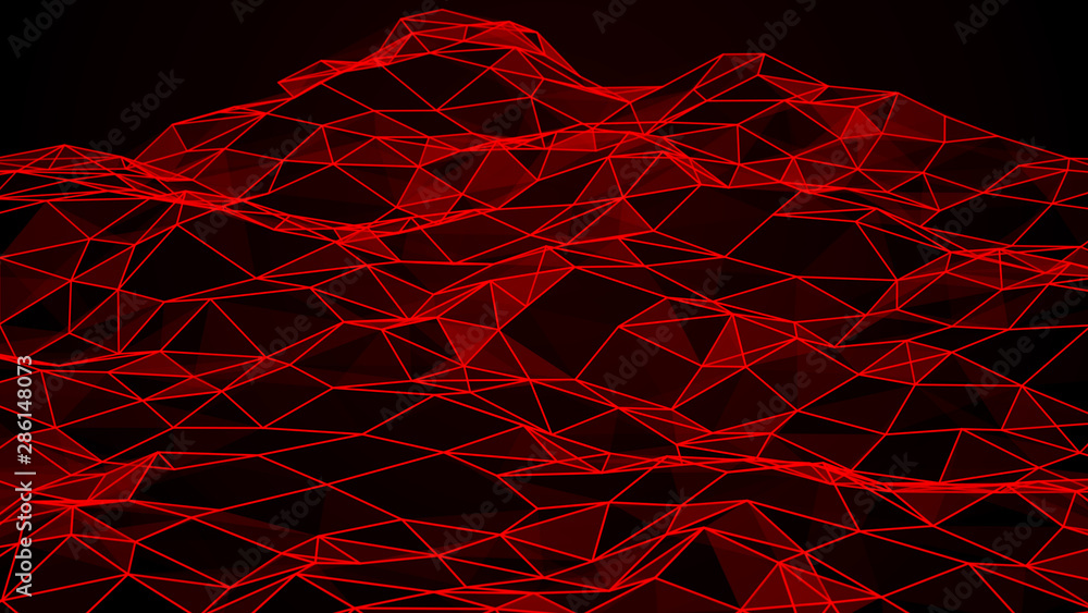Poster Abstract polygonal space. Connection dots and lines structure. Digital background. Triangular business wallpaper. 3d