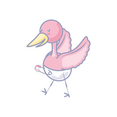 cute stork animal with diaper isolated icon