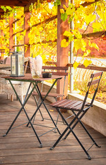 Restaurant with pumpkins in the garden