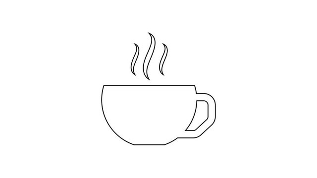 Black Coffee cup line icon on white background. Tea cup. Hot drink coffee. 4K Video motion graphic animation
