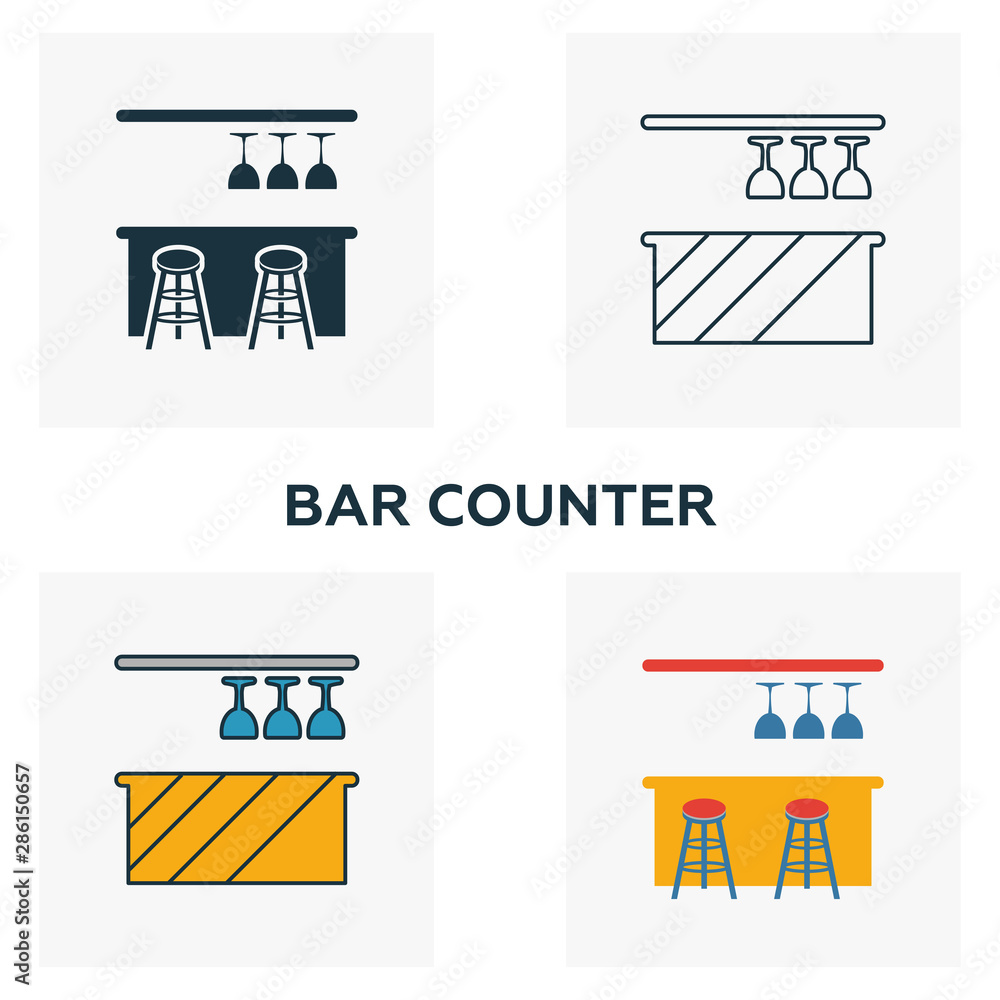 Poster bar counter icon set. four elements in diferent styles from bar and restaurant icons collection. cre