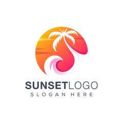 sunset logo design vector