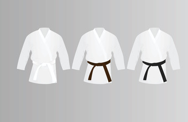 White karate suit. White, brown and black belt. vector illustration © marijaobradovic