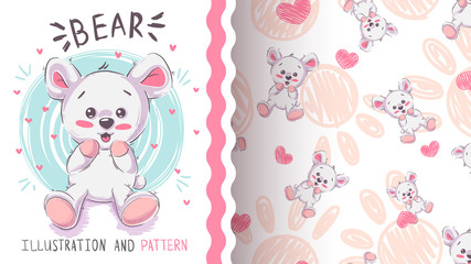 Funny teddy bear - seamless pattern