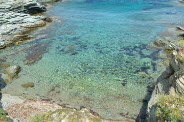 Small beach along Sentier des douaniers, Cap Corse. Corsica island, France