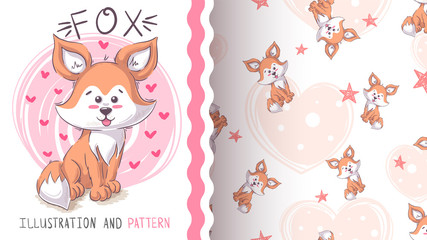 Cute teddy fox - seamless pattern